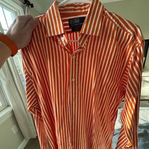 Mens Polo Orange and white stripe button down